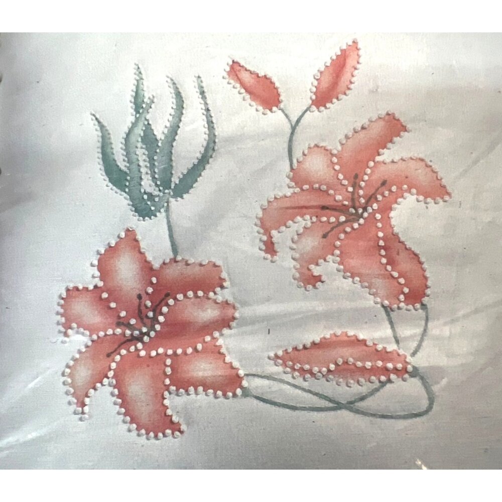 Day Lilies Embroidery Kit 14" X 14" Silk-Screened Cotton Muslin & Lace Pillow Cr